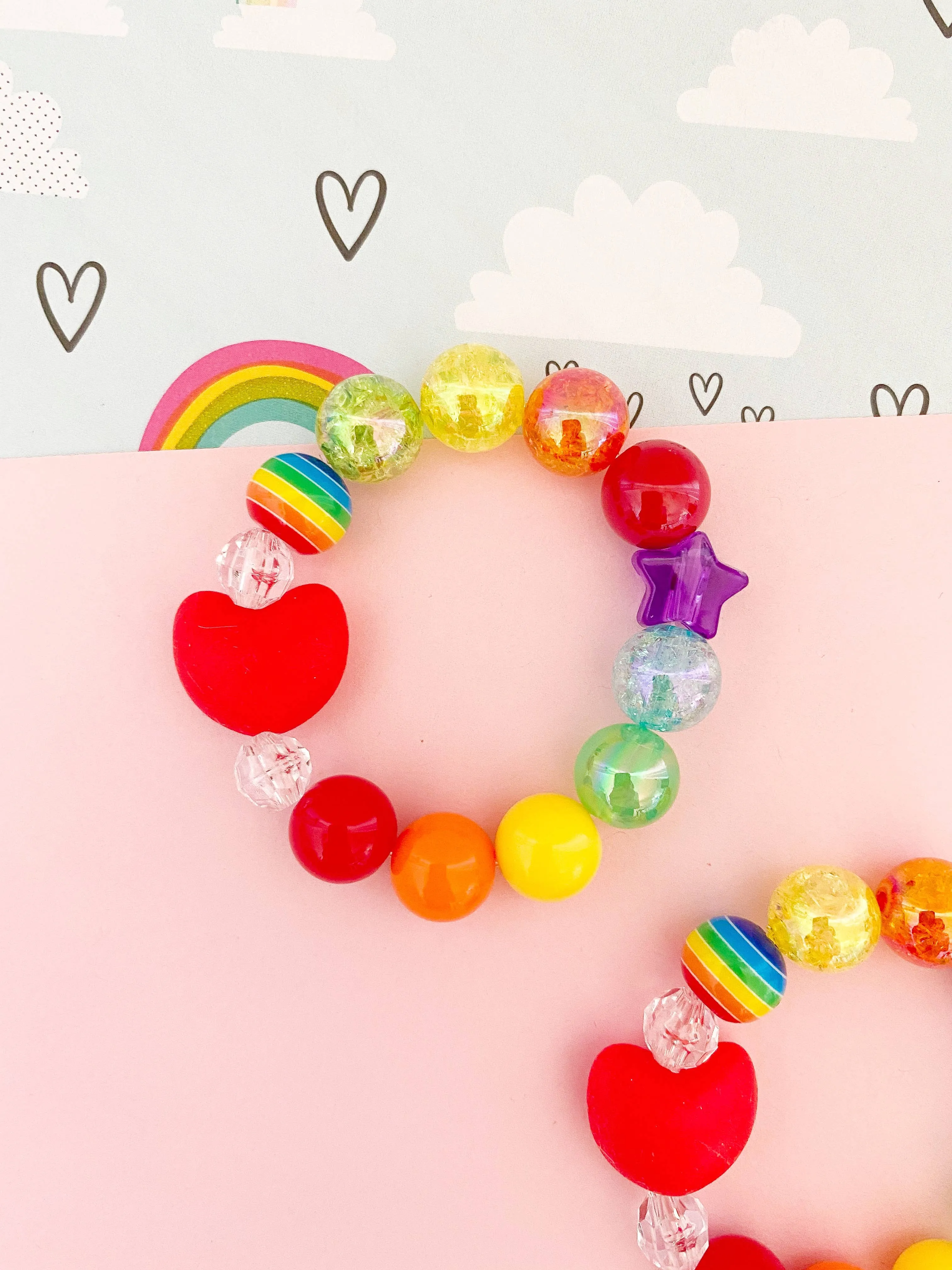 Rainbow Heart Charm Bracelet