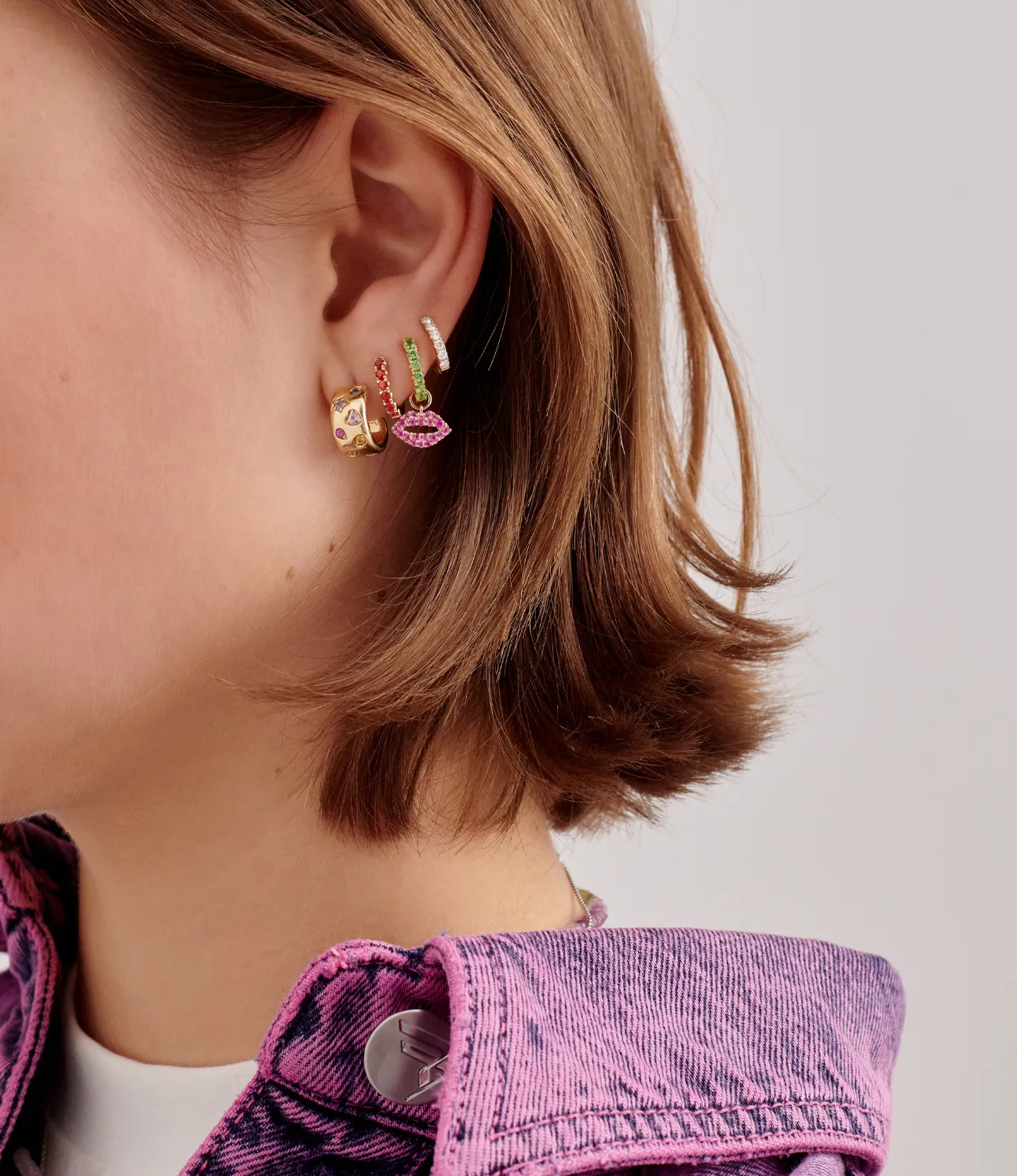 Rainbow Sapphire & Diamond Confetti Hoop Earrings