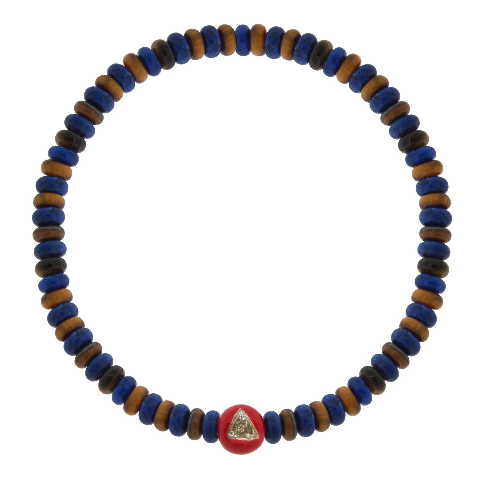 Red Enameled Large Gold Ball With White Diamond Gemstone Bracelet