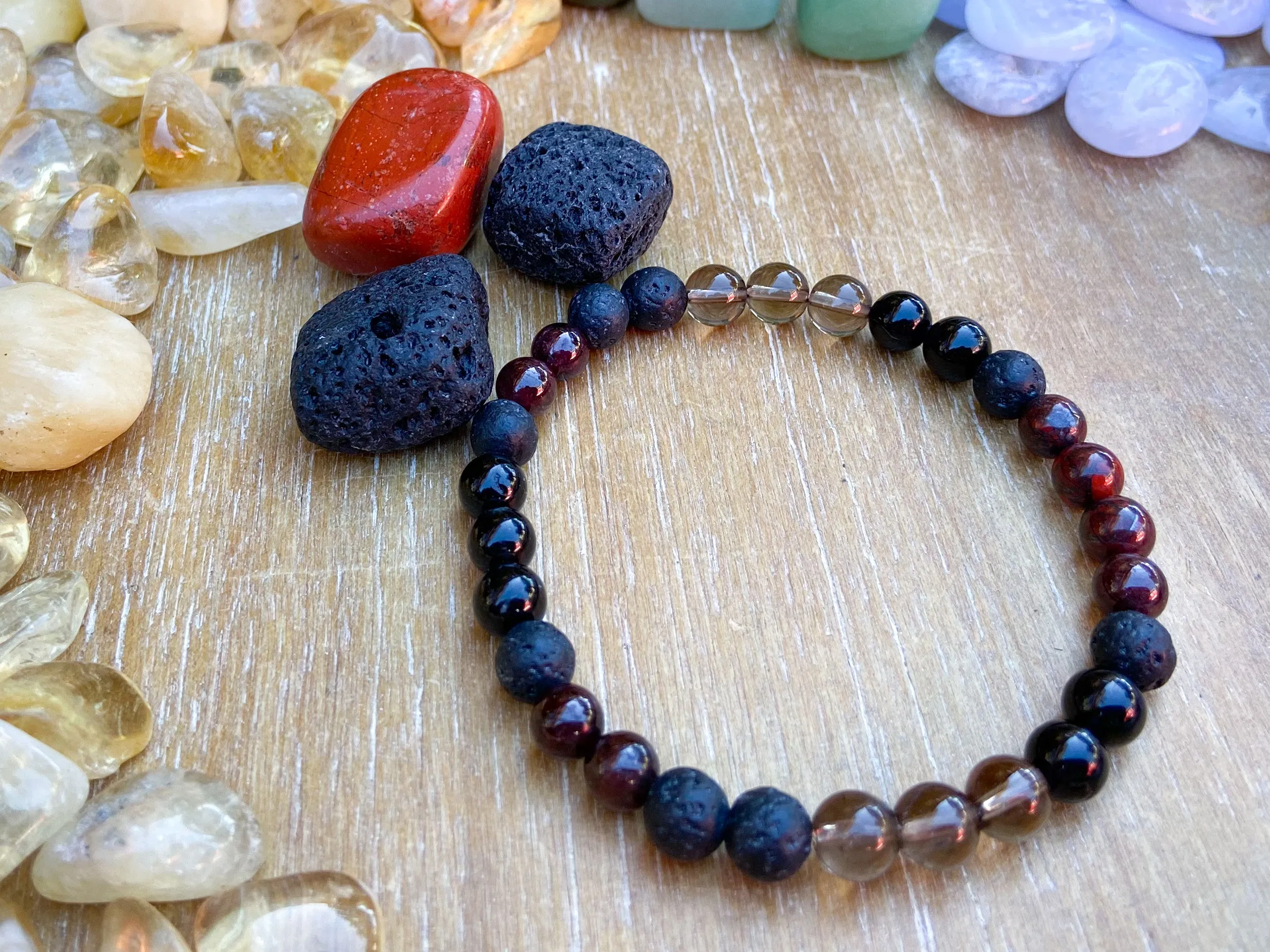 Root Chakra || Smoky Quartz, Garnet, Red Tiger's Eye & Red Brecciated Jasper || 8mm & 6mm