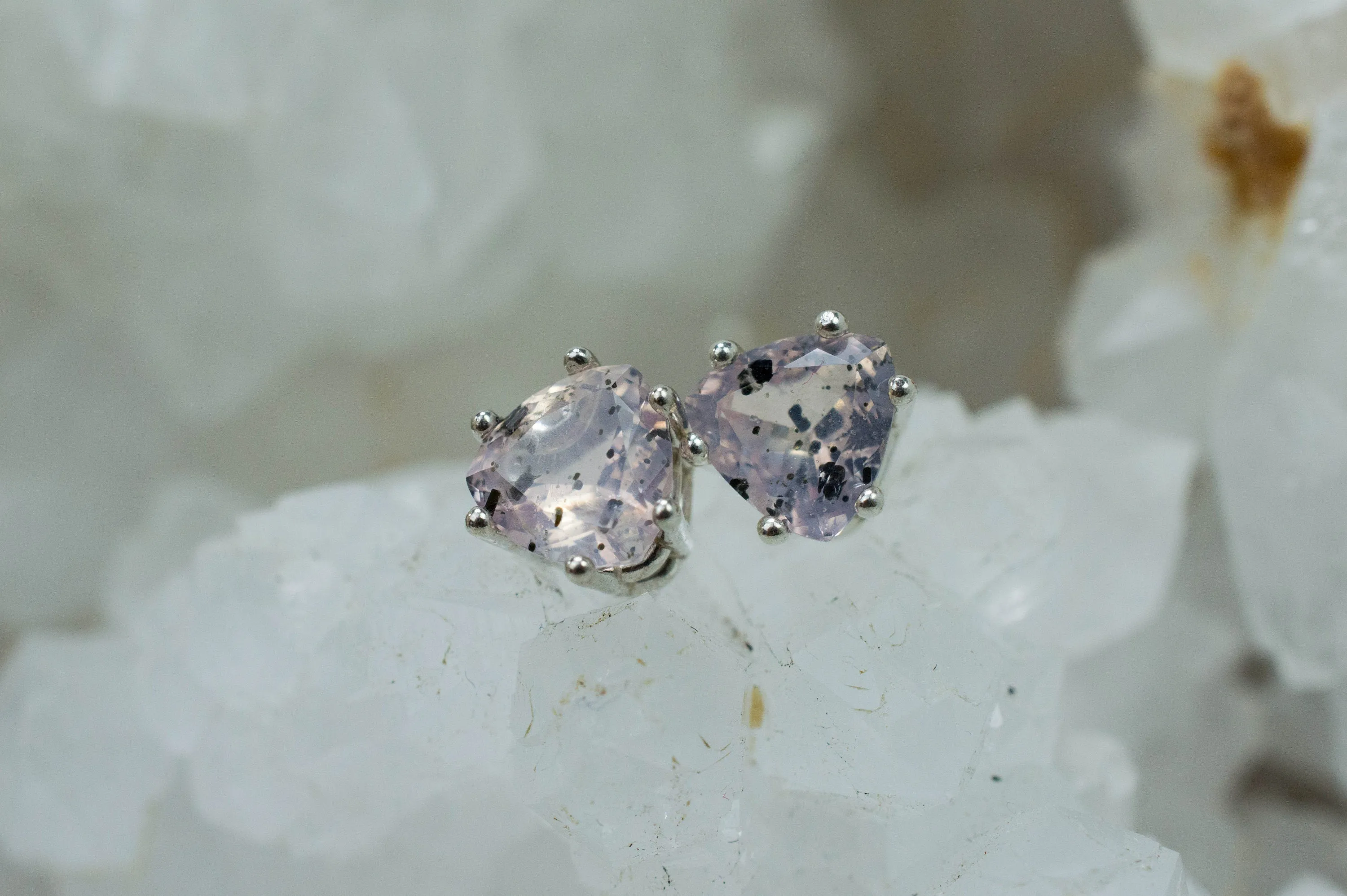 Rose Quartz Earrings; Natural Untreated Tanzania Diopside Included Rose Quartz; 1.505cts
