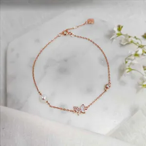 Rosegold Dainty Butterfly Pearl Bracelet