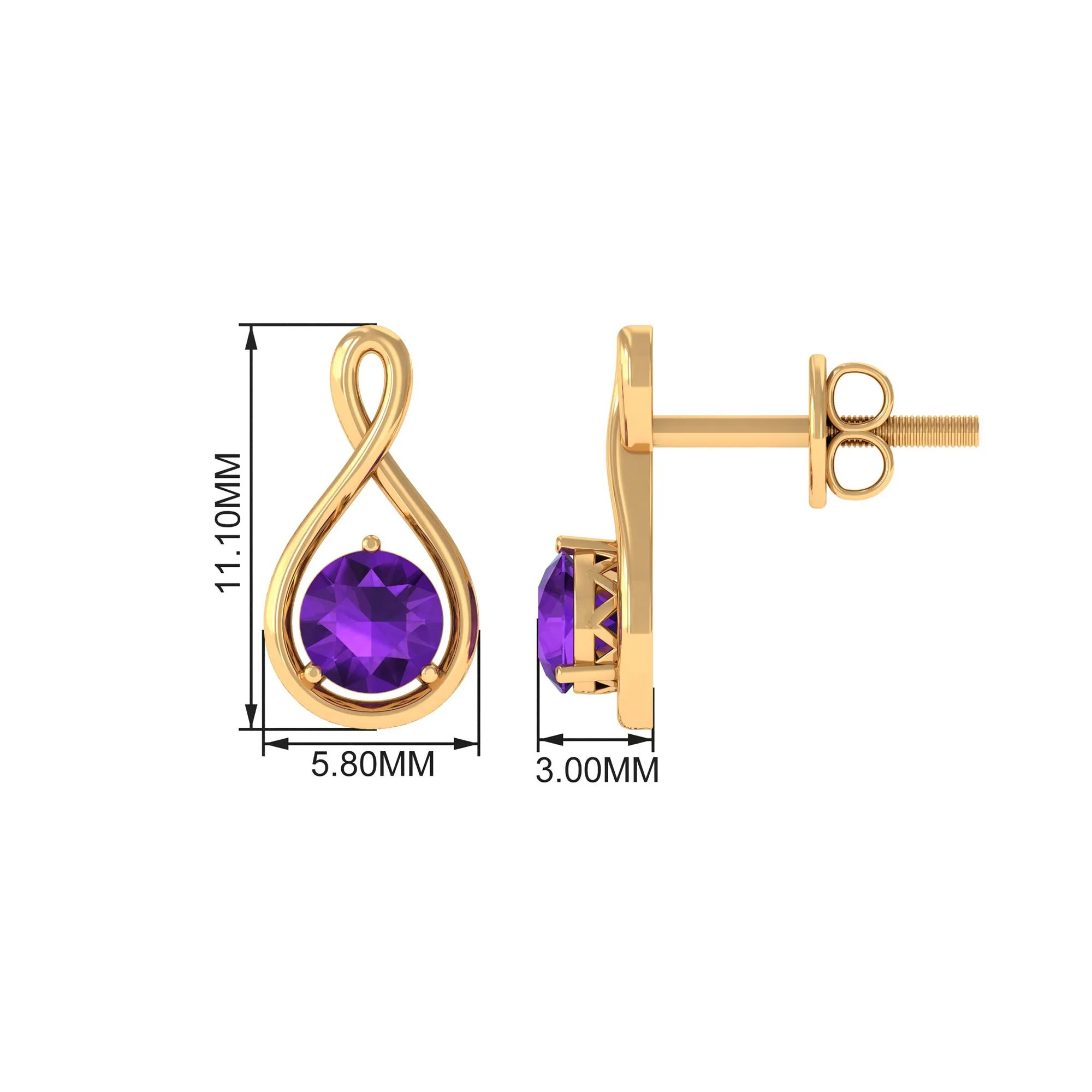 Round Cut Amethyst Solitaire Infinity Stud Earrings