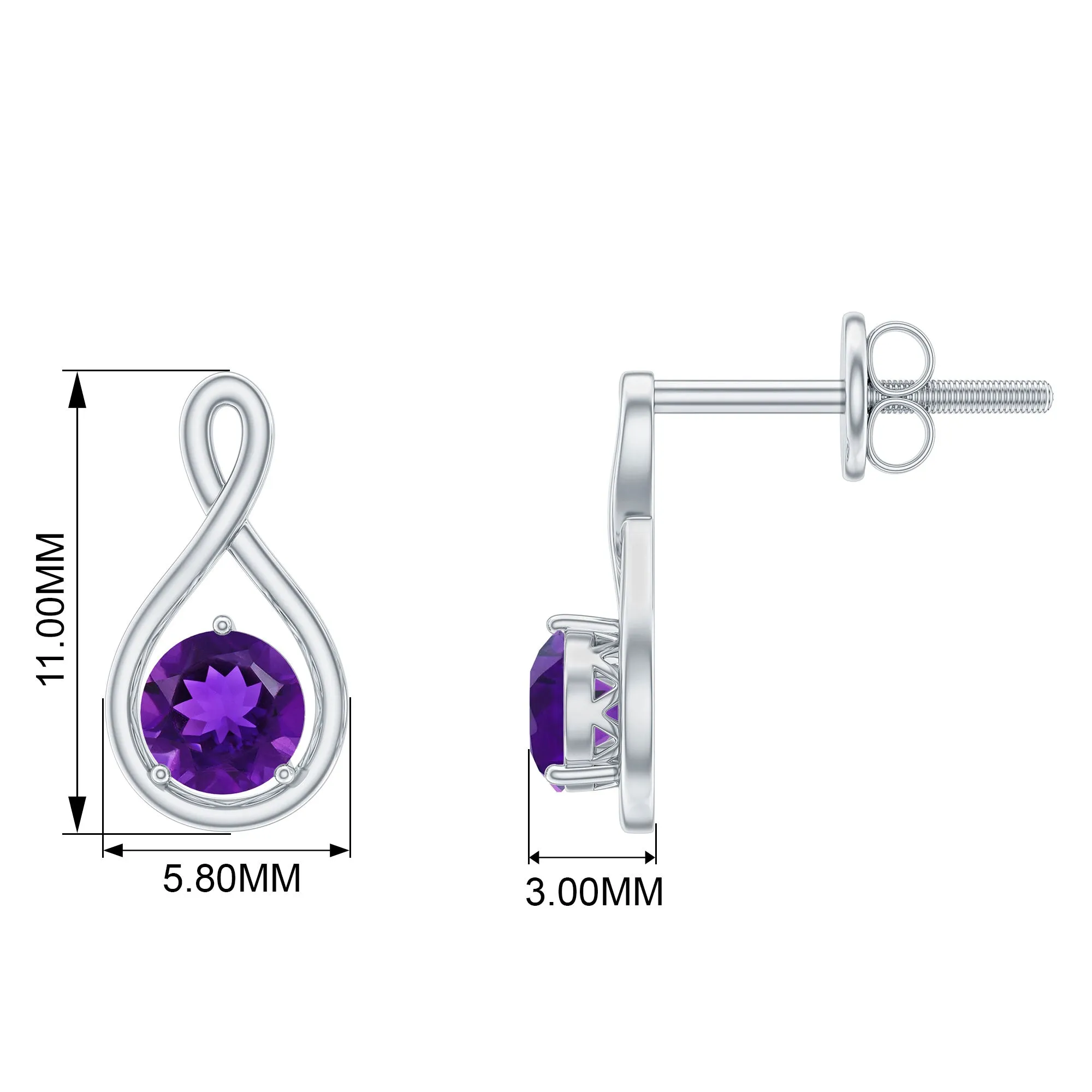 Round Cut Amethyst Solitaire Infinity Stud Earrings