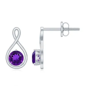 Round Cut Amethyst Solitaire Infinity Stud Earrings