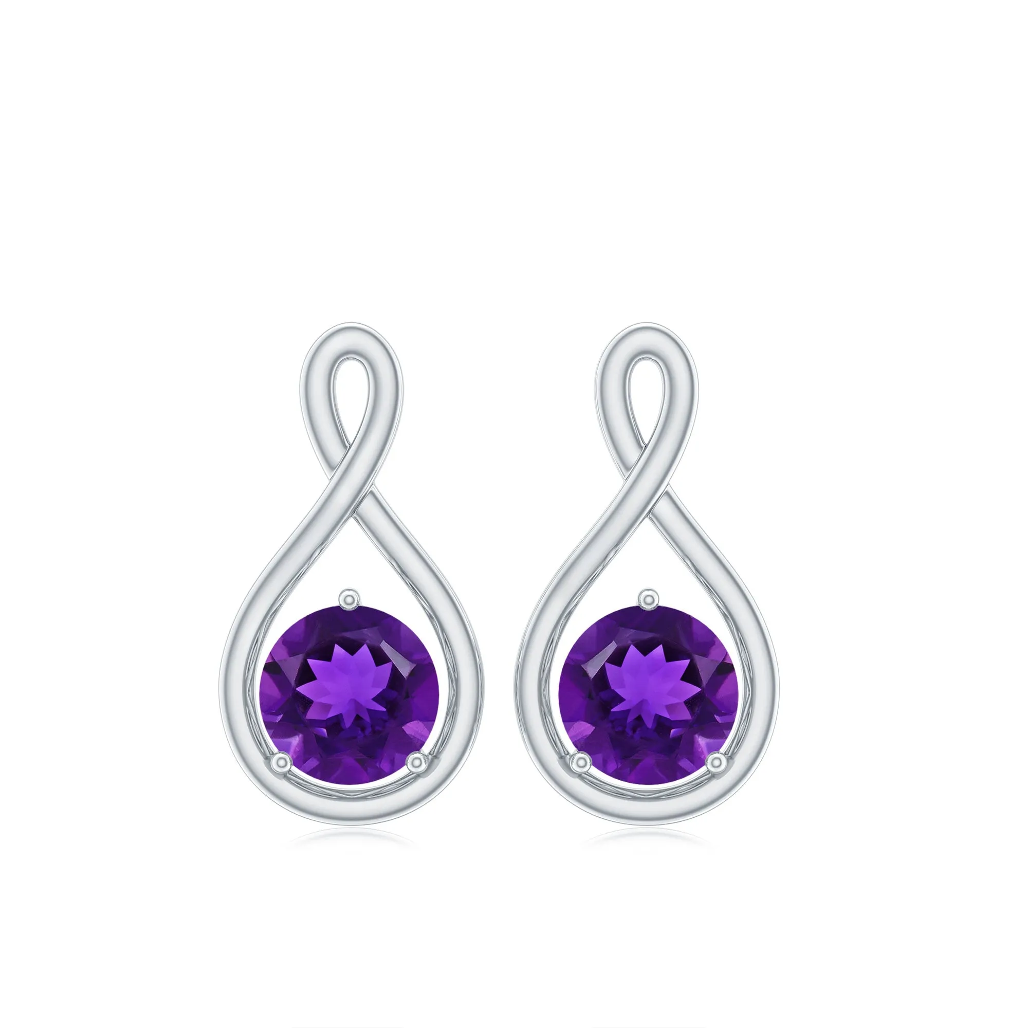 Round Cut Amethyst Solitaire Infinity Stud Earrings