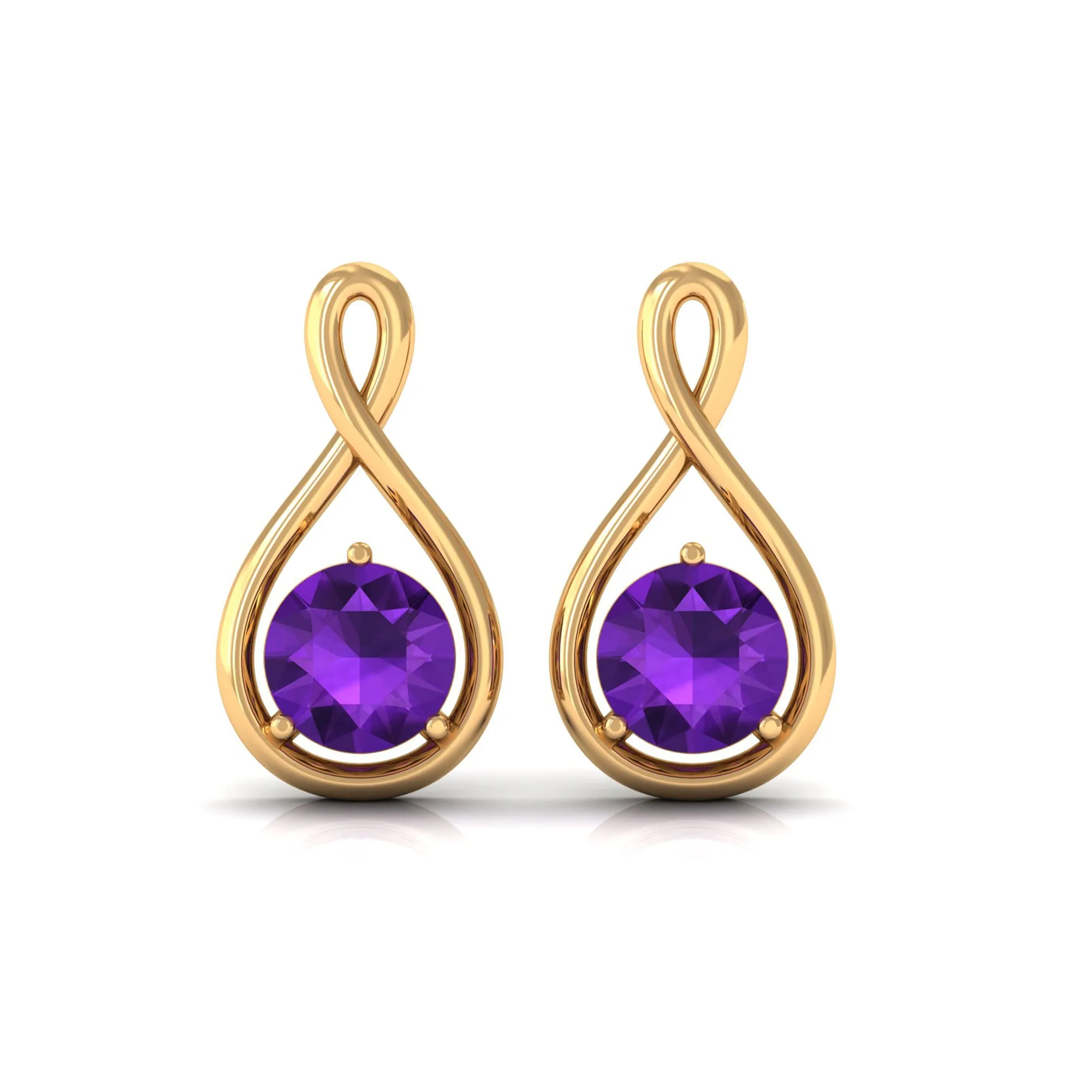 Round Cut Amethyst Solitaire Infinity Stud Earrings