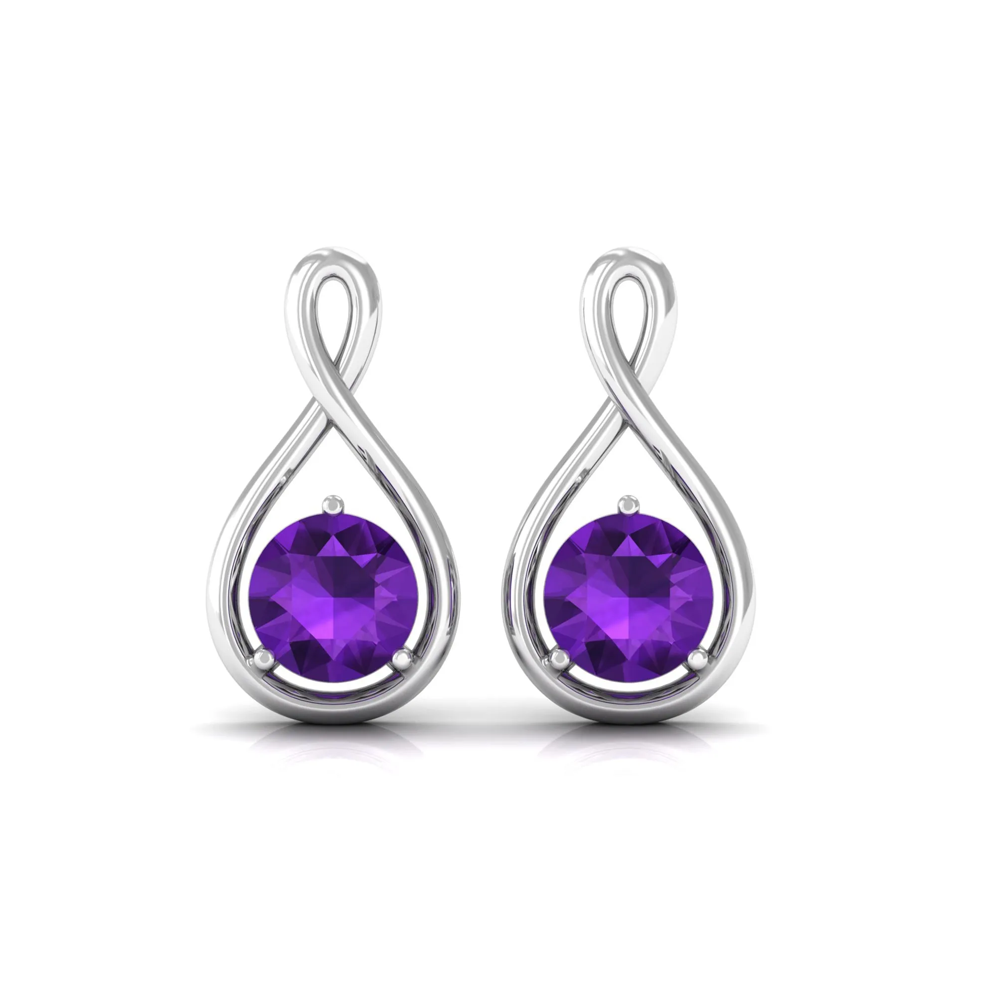 Round Cut Amethyst Solitaire Infinity Stud Earrings