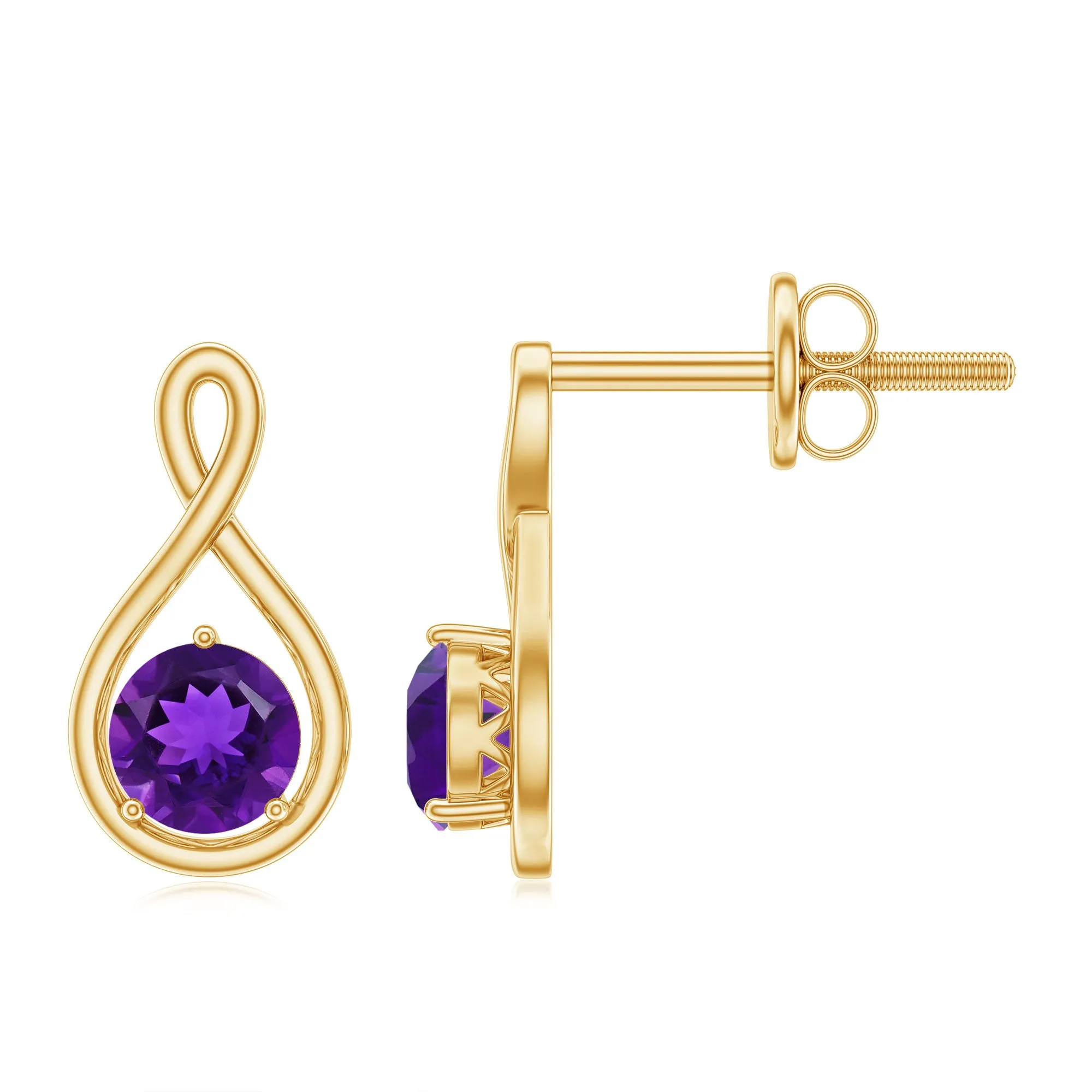 Round Cut Amethyst Solitaire Infinity Stud Earrings