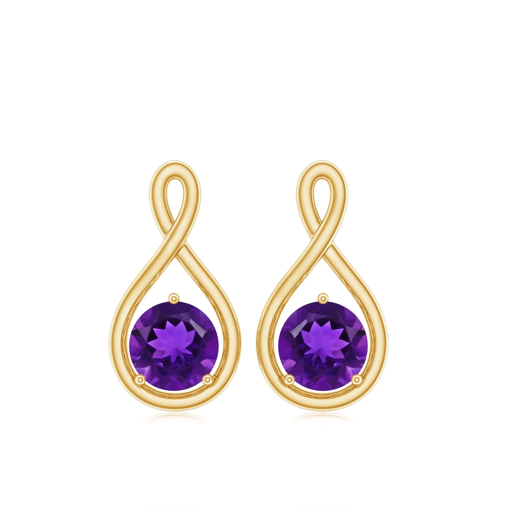 Round Cut Amethyst Solitaire Infinity Stud Earrings
