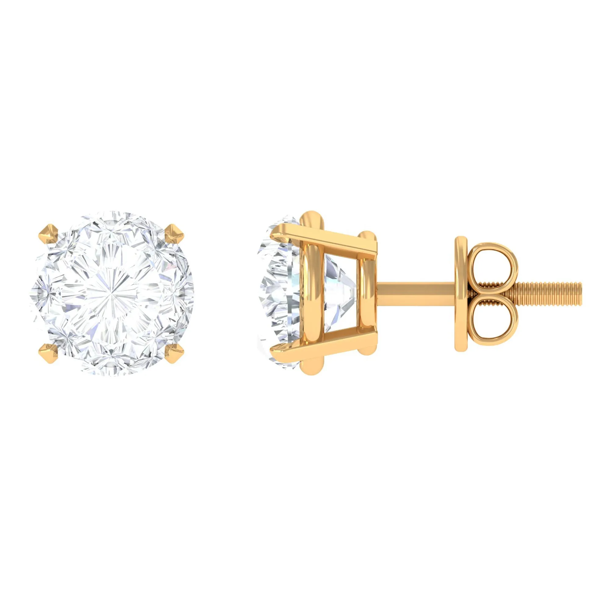 Round Shape Moissanite Solitaire Stud Earrings in Claw Setting