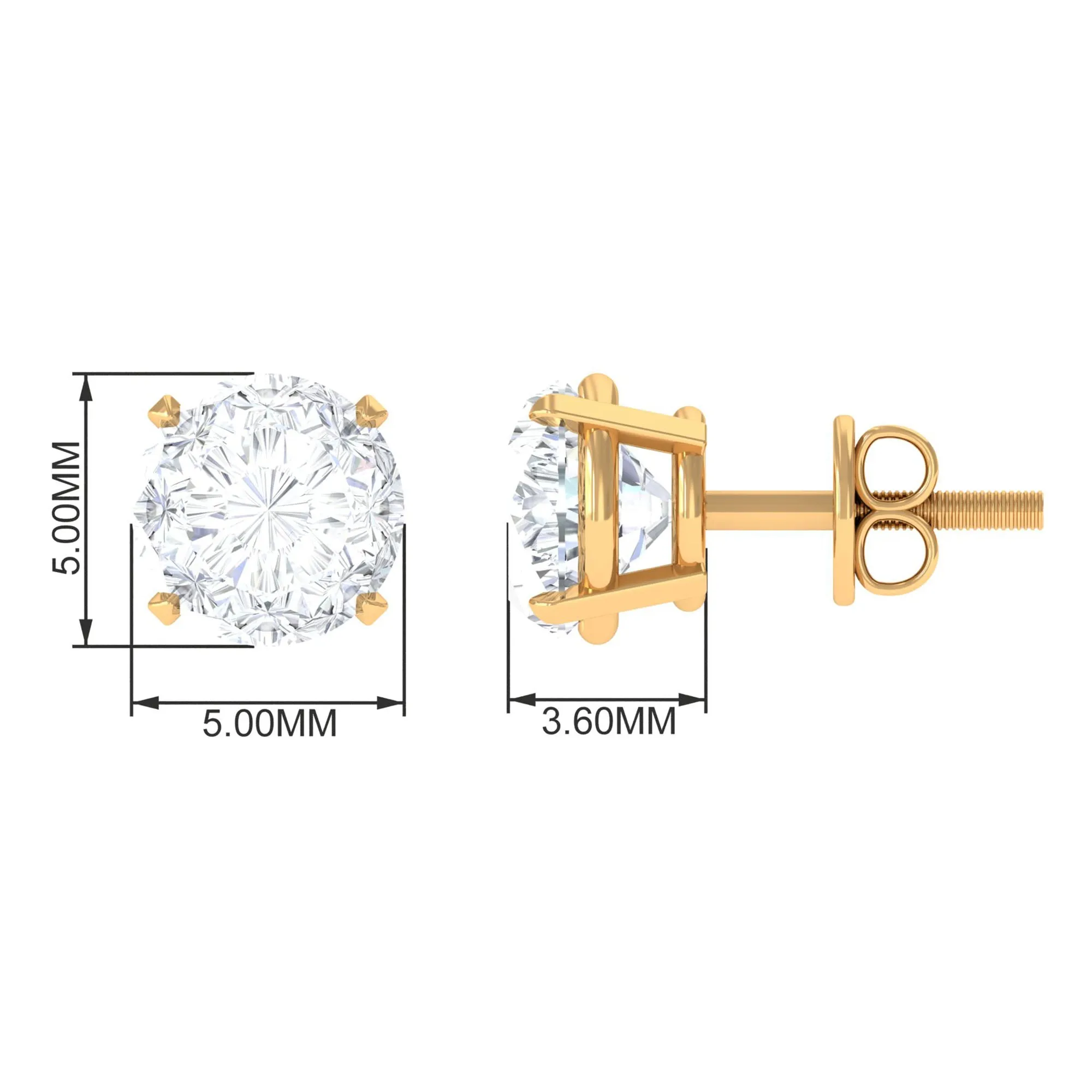 Round Shape Moissanite Solitaire Stud Earrings in Claw Setting