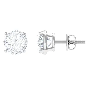 Round Shape Moissanite Solitaire Stud Earrings in Claw Setting