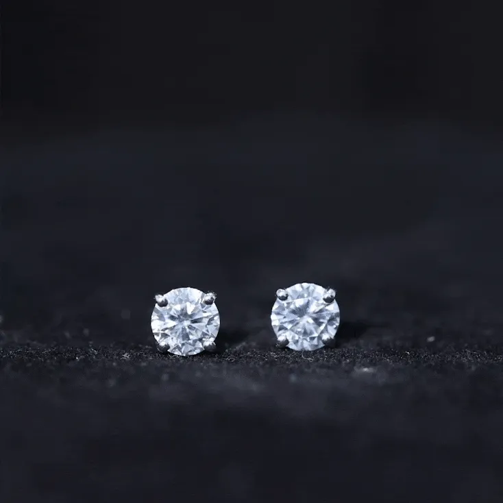 Round Shape Moissanite Solitaire Stud Earrings in Claw Setting