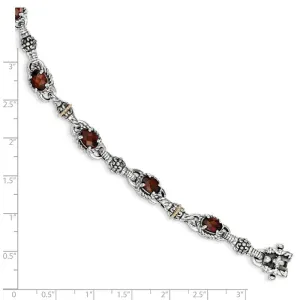 Shey Couture Sterling Silver with 14K Accent Antiqued Oval Garnet 7.25 inch Bracelet QTC409