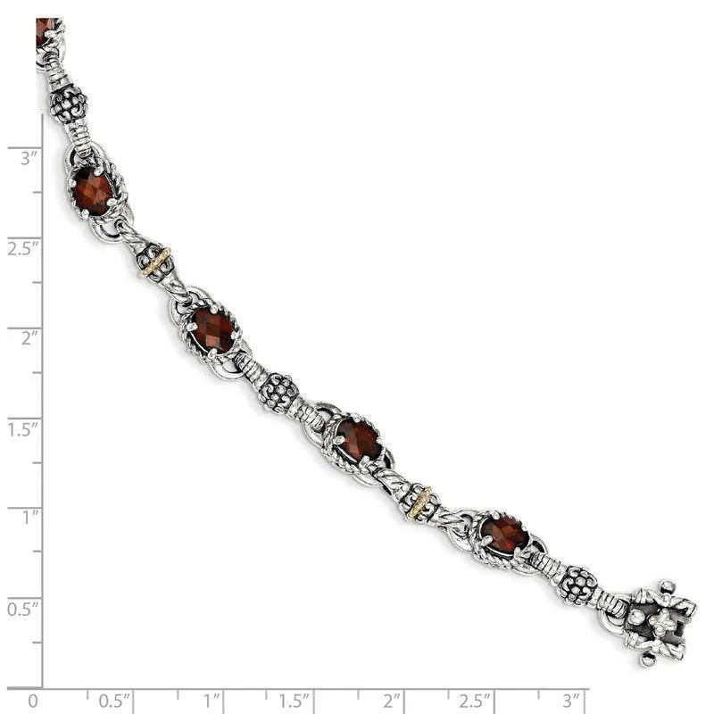 Shey Couture Sterling Silver with 14K Accent Antiqued Oval Garnet 7.25 inch Bracelet QTC409