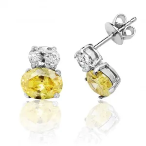 Silver & Co Double Oval Shape Yellow & White Cubic Zirconia Stud Earrings SEG0072YZ