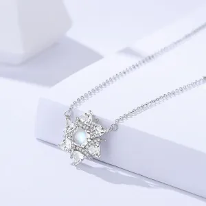 Silver snowflake moonstone necklace versatile high-end light luxury zircon clavicle chain f
