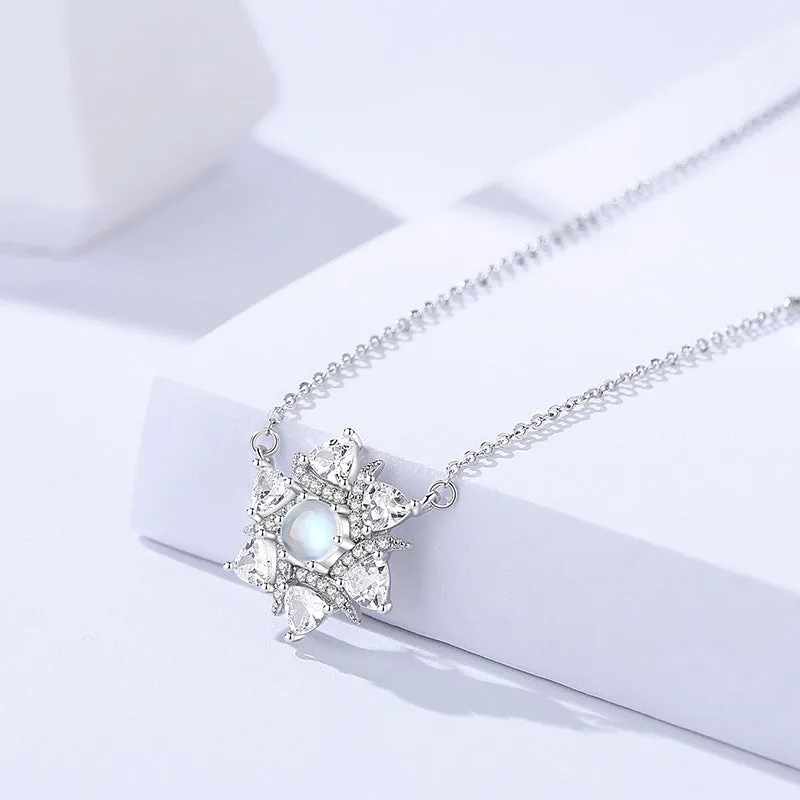 Silver snowflake moonstone necklace versatile high-end light luxury zircon clavicle chain f