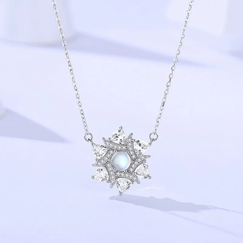 Silver snowflake moonstone necklace versatile high-end light luxury zircon clavicle chain f