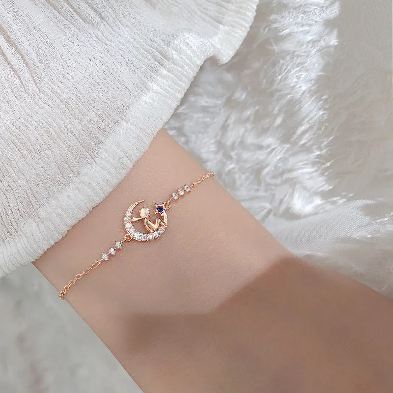 Simple And Sweet Diamond Moon & Little Prince Bracelet