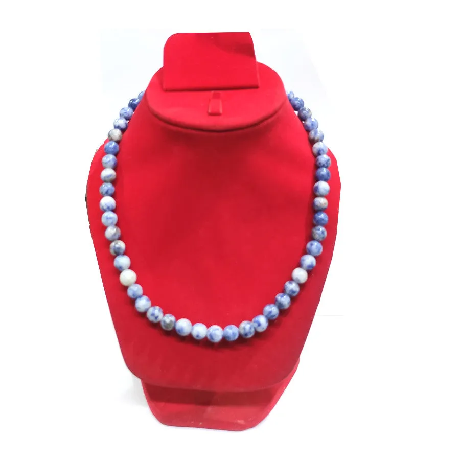 Sodalite Crystal Round Beads Necklace 16 Inches 8mm Beads Semi precious Gemstone Mala