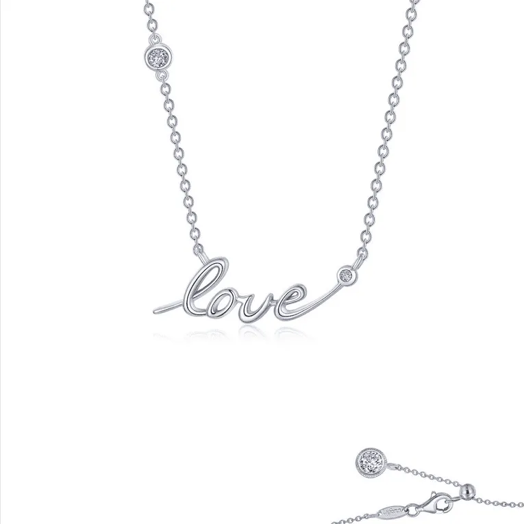SS The Word Love Necklace w/ Bezel Sim Dia
