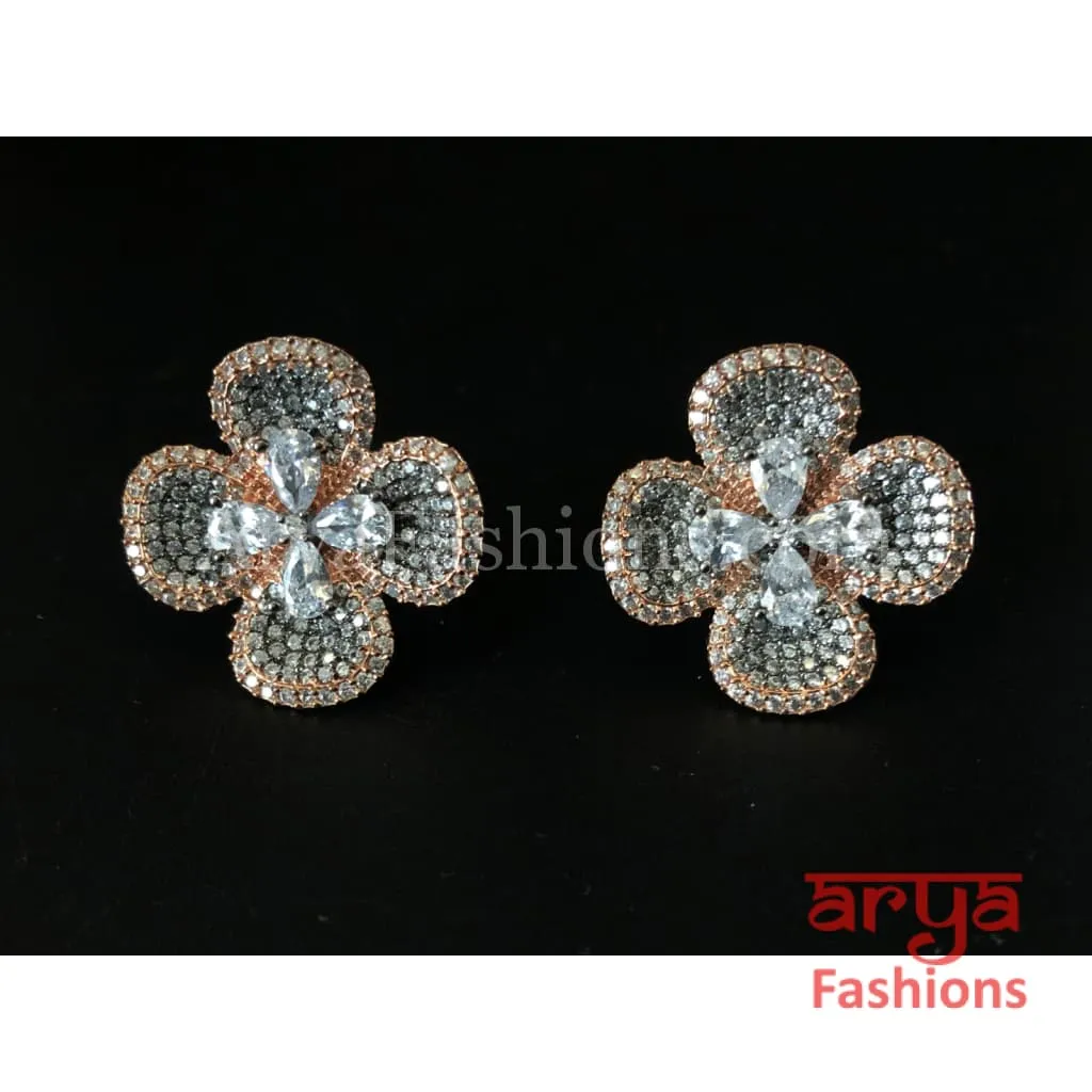 Star shaped CZ Studs in Gray and Purple finish