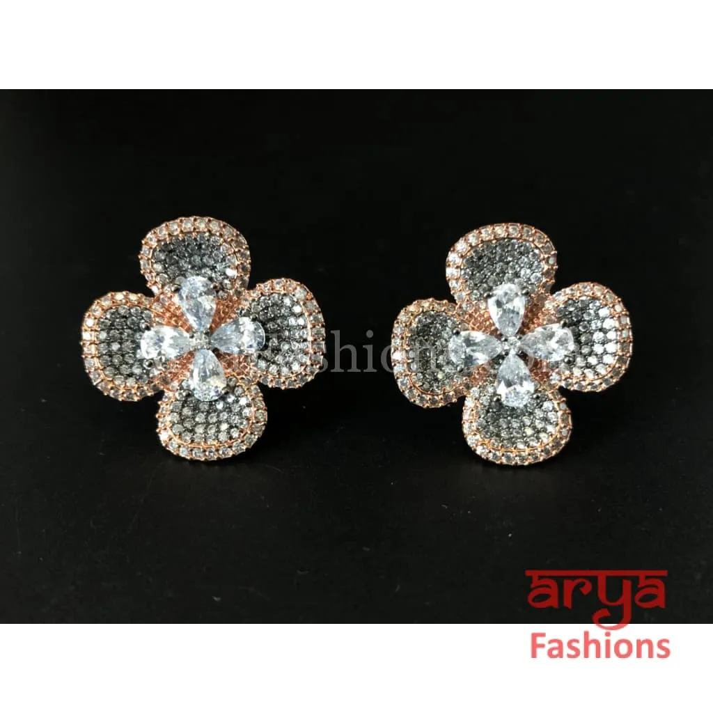 Star shaped CZ Studs in Gray and Purple finish
