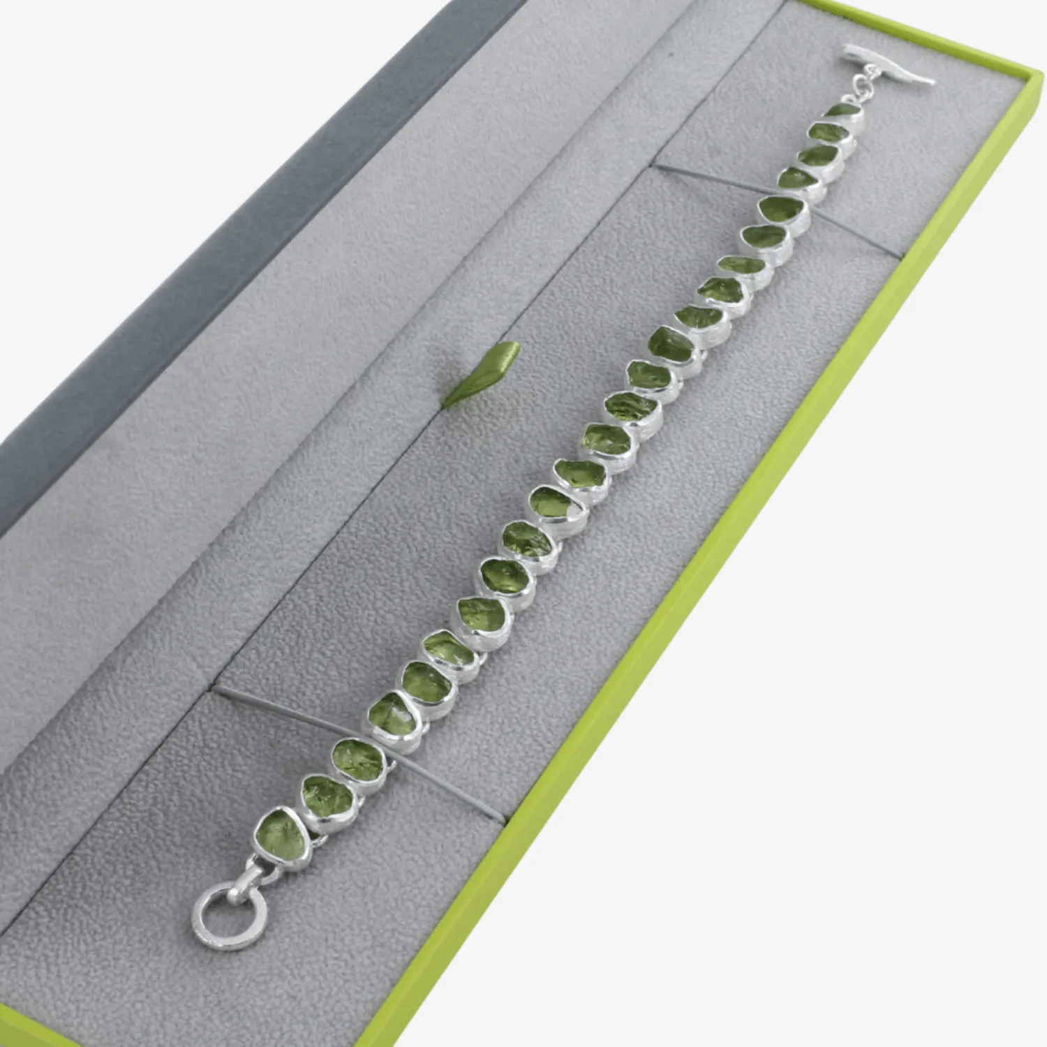 Sterling Silver and Peridot Rough Stone Bracelet