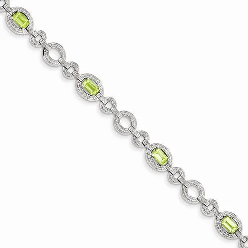 Sterling Silver Diamond & Peridot Oval Link Bracelet