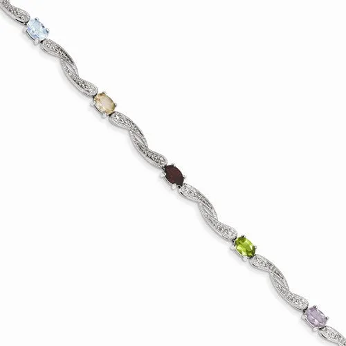 Sterling Silver Diamond Multi-Colored Gemstone Bracelet