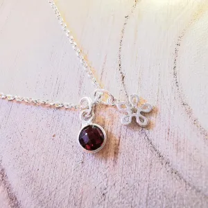 Sterling Silver Flower and Garnet Necklace