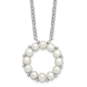 Sterling Silver Freshwater Cultured Pearl Circle Pendant 16" Necklace