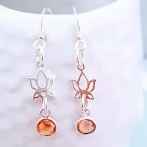 Sterling Silver Lotus Flower Gemstone Earrings