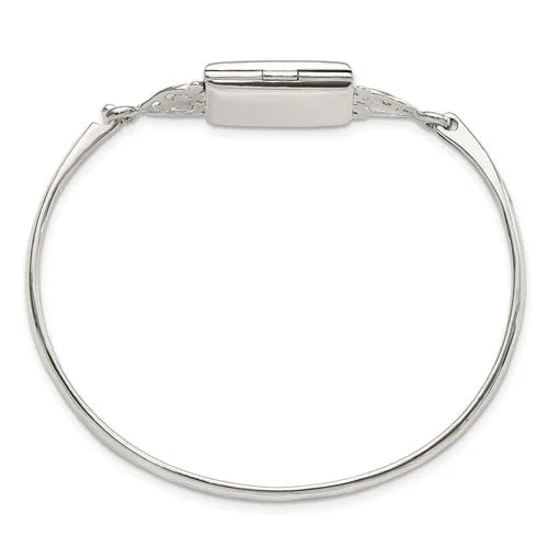 Sterling Silver Rectangular Locket Bangle Bracelet - Engravable