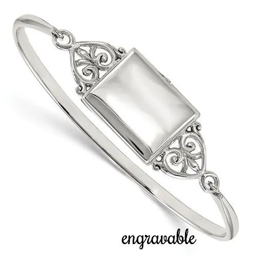 Sterling Silver Rectangular Locket Bangle Bracelet - Engravable