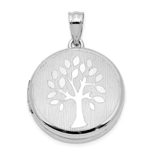 Sterling Silver Rhodium-plated 20mm Grooved and Polished Tree Round Locket