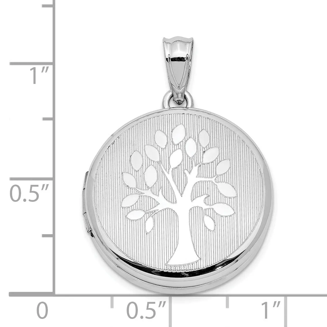 Sterling Silver Rhodium-plated 20mm Grooved and Polished Tree Round Locket