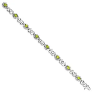 Sterling Silver Rhodium-plated Diamond & Peridot Bracelet QX192PE