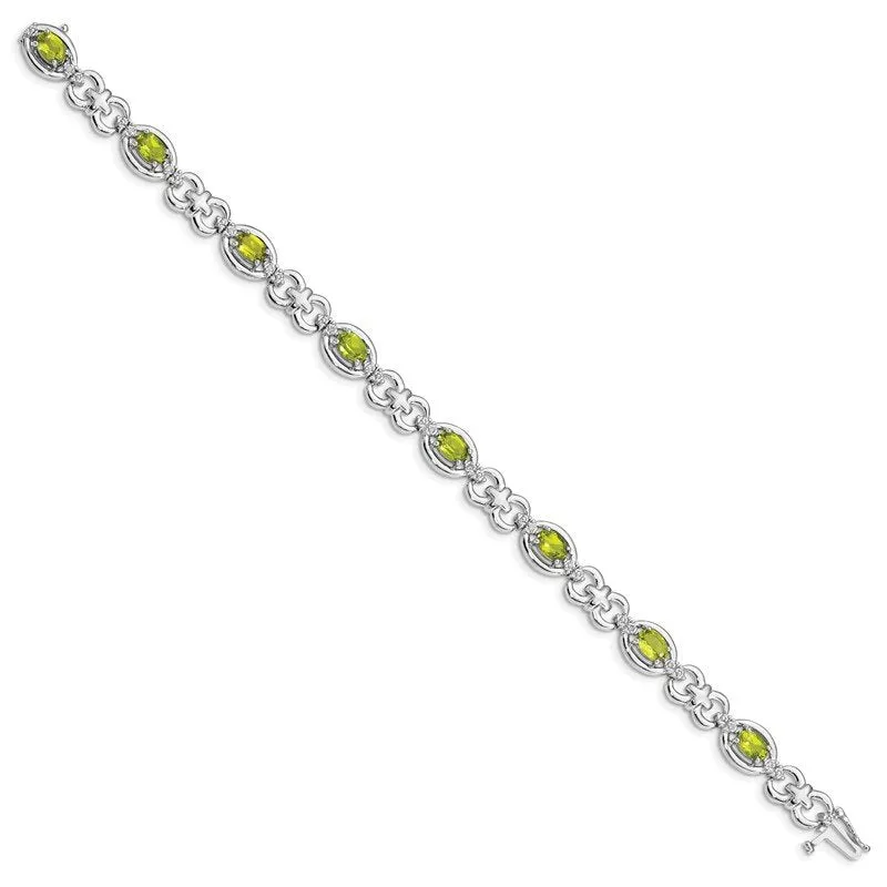 Sterling Silver Rhodium-plated Diamond & Peridot Bracelet QX192PE