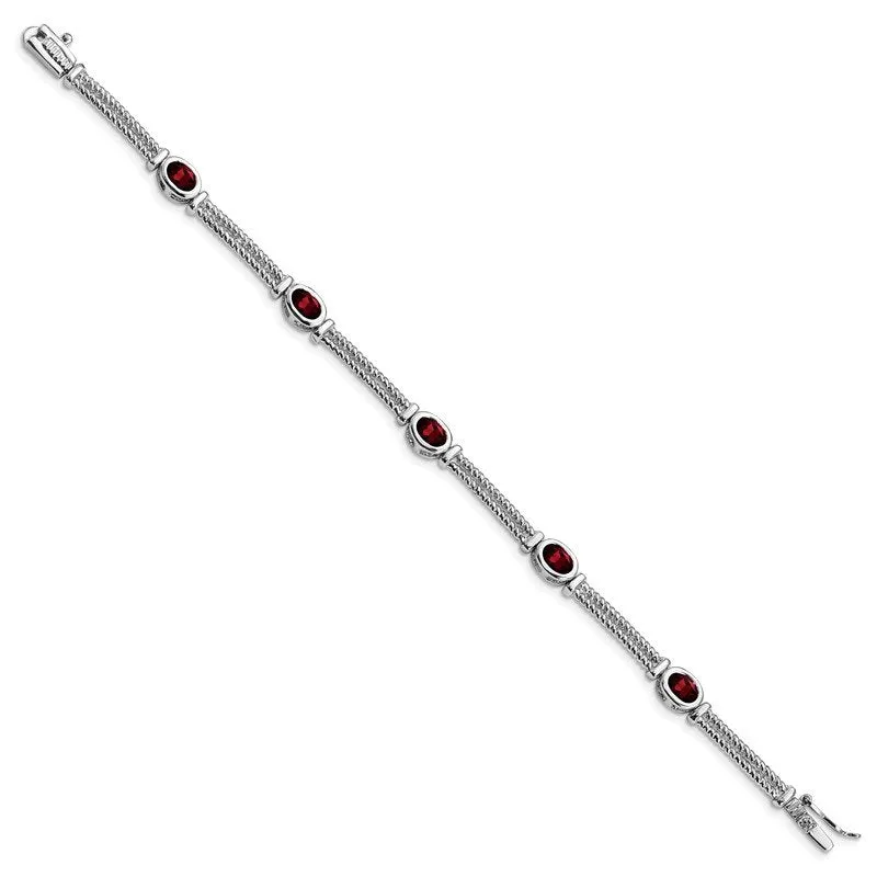 Sterling Silver Rhodium Plated Garnet Bracelet QX586GA