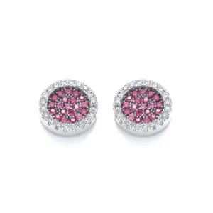 Sterling Silver Round Pink Sapphire CZ Pave Stud Earrings