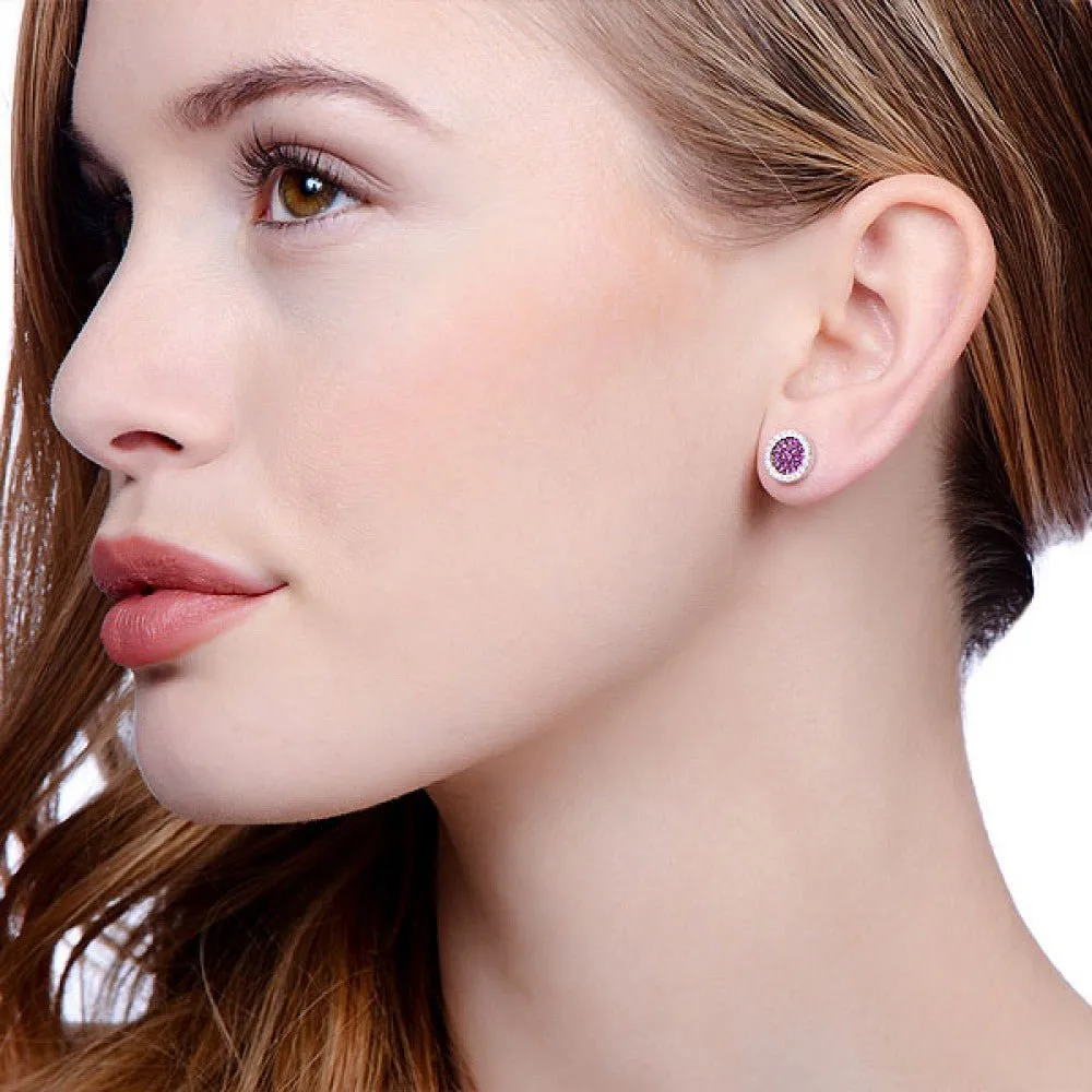 Sterling Silver Round Pink Sapphire CZ Pave Stud Earrings