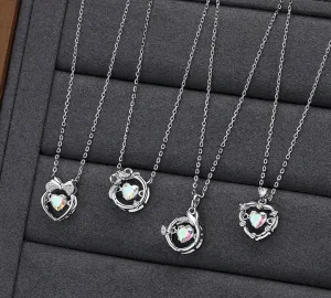 Sterling silver smart love magic apple necklace women's colorful zircon beating heart clavicle chain versatile jewelry