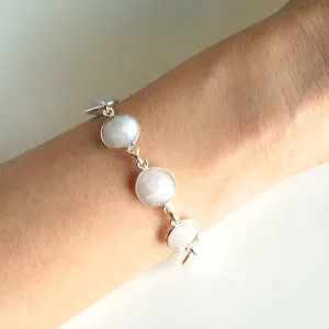 Sterling Silver wrapped Moonstones w/ Sterling Silver Clasp and Links