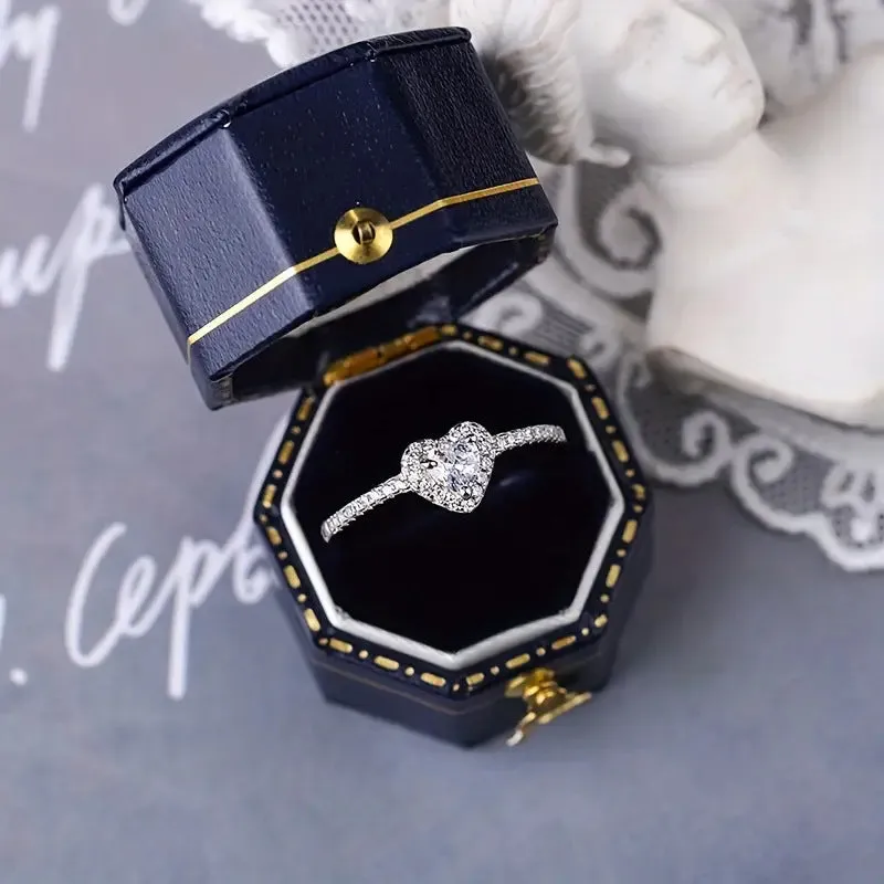 Style classic heart-shaped micro-paved zircon engagement ring women's light luxury diamond ring wedding ring