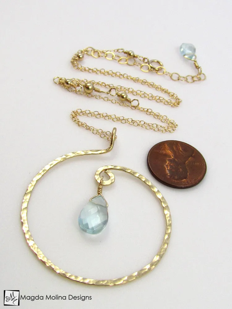 The Hammered Spiral & Light Blue Quartz Necklace
