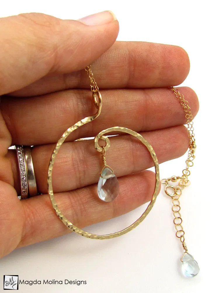 The Hammered Spiral & Light Blue Quartz Necklace