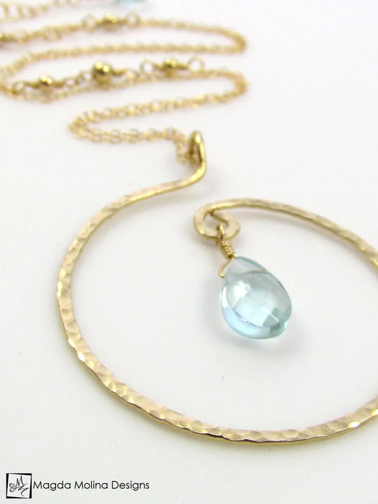The Hammered Spiral & Light Blue Quartz Necklace